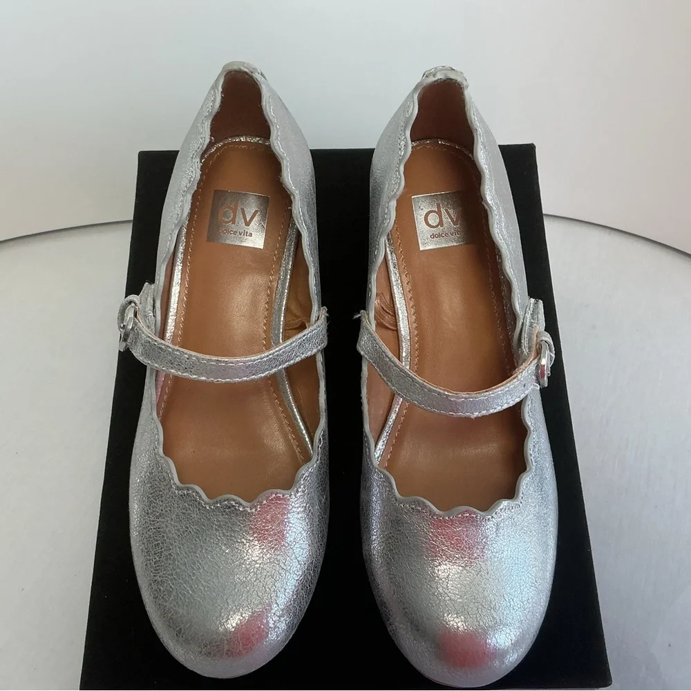 Dolce Vita DV Girls Scallop Mary Jane Heels Silver Size 2